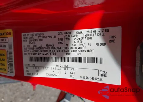 2020 Ford Ranger Xlt z USA, uszkodzony, nr VIN 1FTER4EH1LLA78775